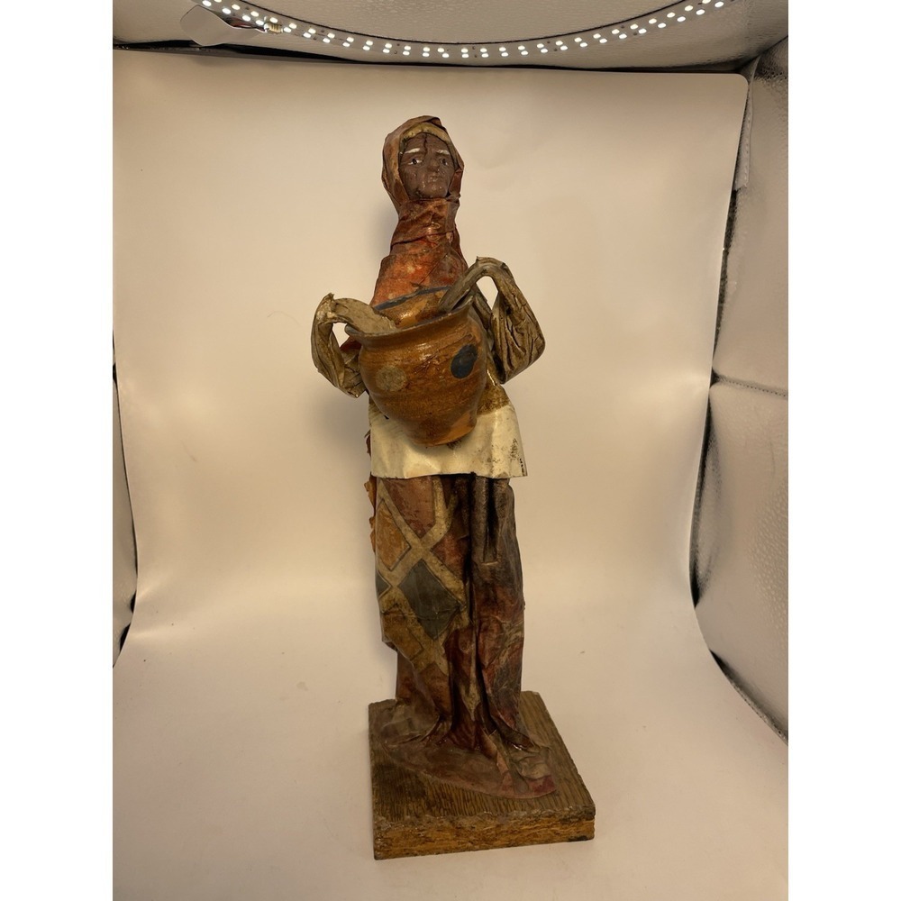 Vintage Mexican Folk Art Paper Mache Figure Handmade Authentic Hardworking Woman
